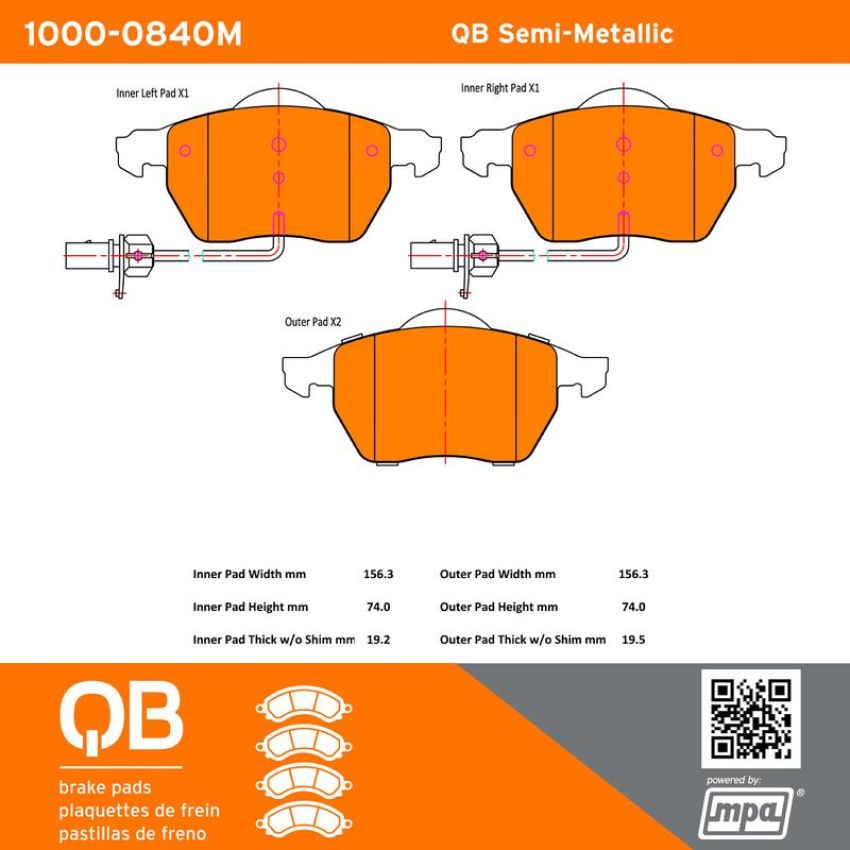 MPA 1000-0840M QB Semi-Metallic Brake Pads