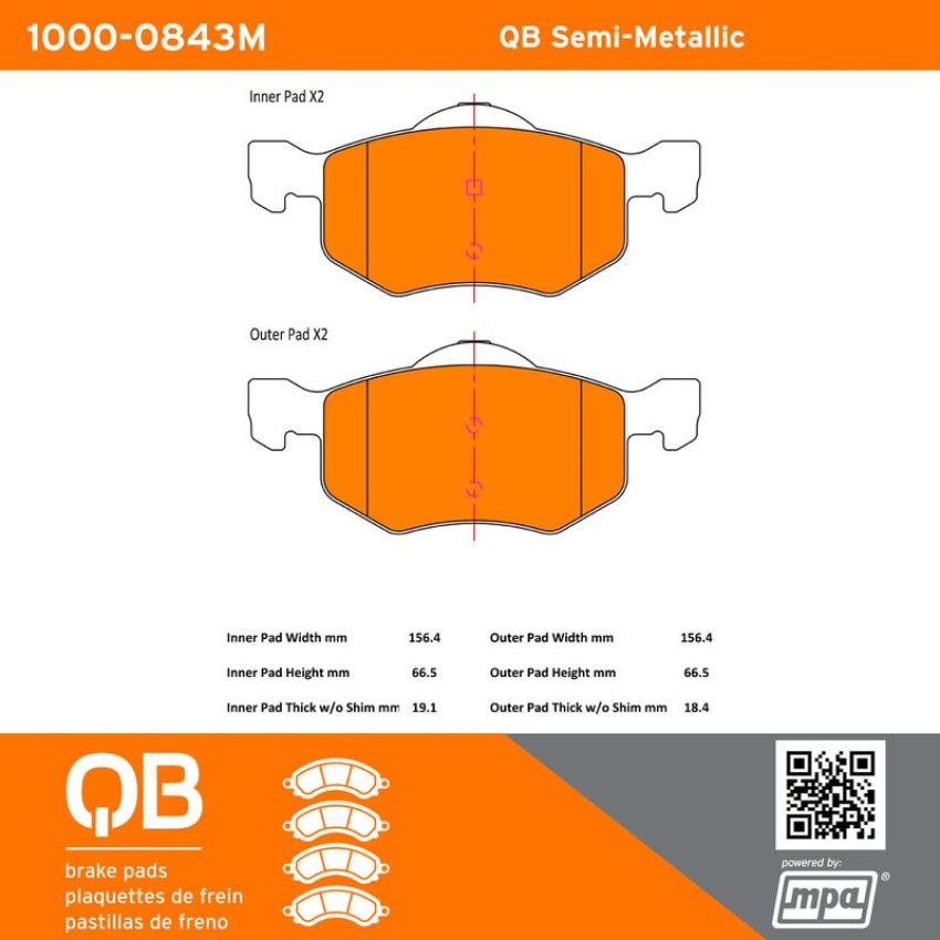 MPA 1000-0843M QB Semi-Metallic Brake Pads
