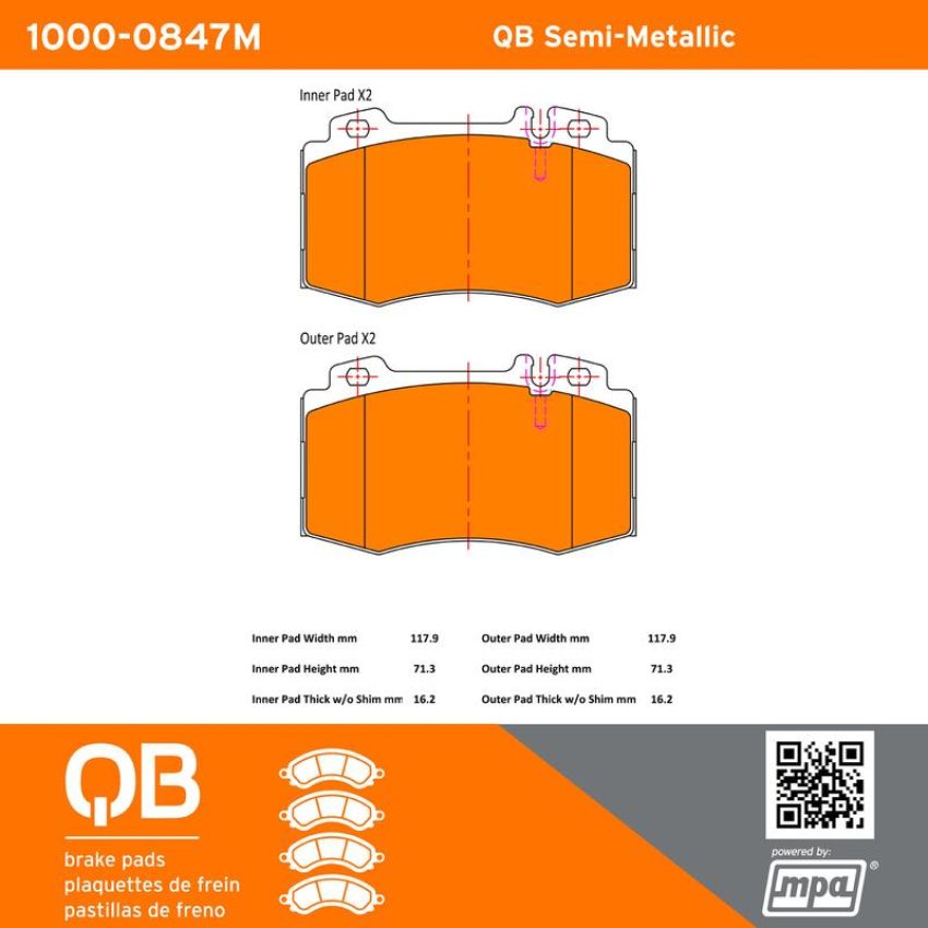 MPA 1000-0847M QB Semi-Metallic Brake Pads