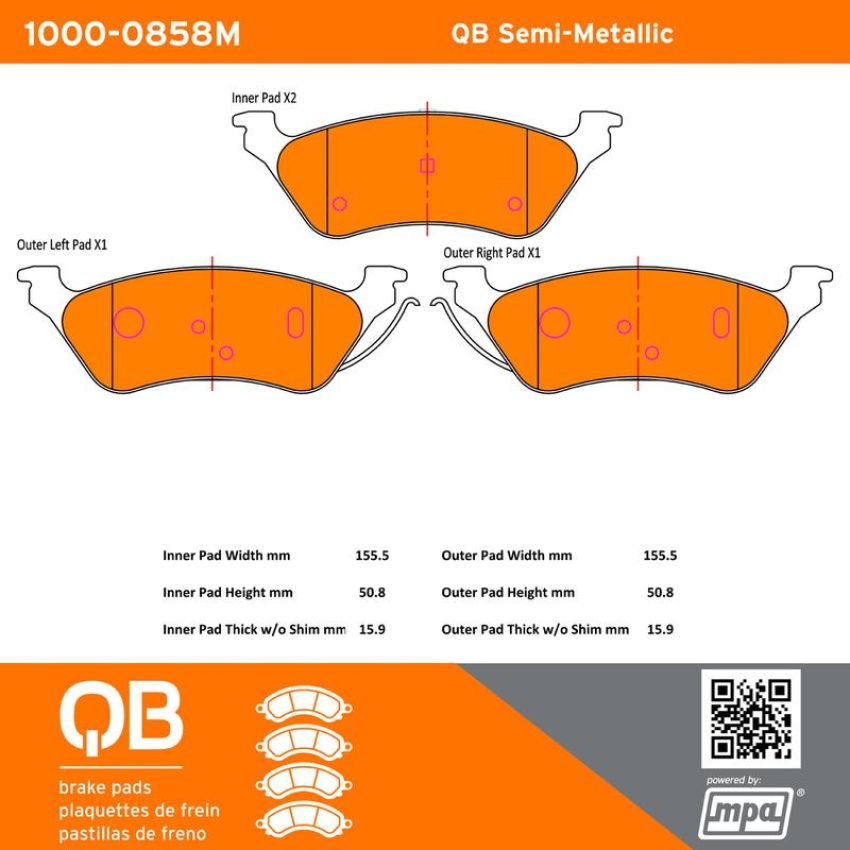 MPA 1000-0858M QB Semi-Metallic Brake Pads