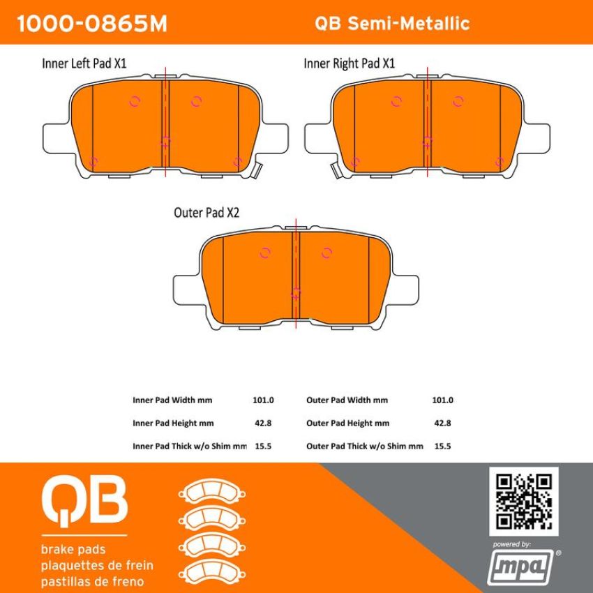 MPA 1000-0865M QB Semi-Metallic Brake Pads