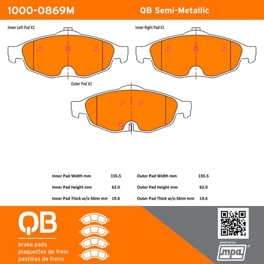 MPA 1000-0869M QB Semi-Metallic Brake Pads
