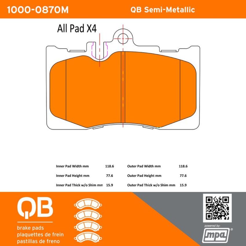 MPA 1000-0870M QB Semi-Metallic Brake Pads