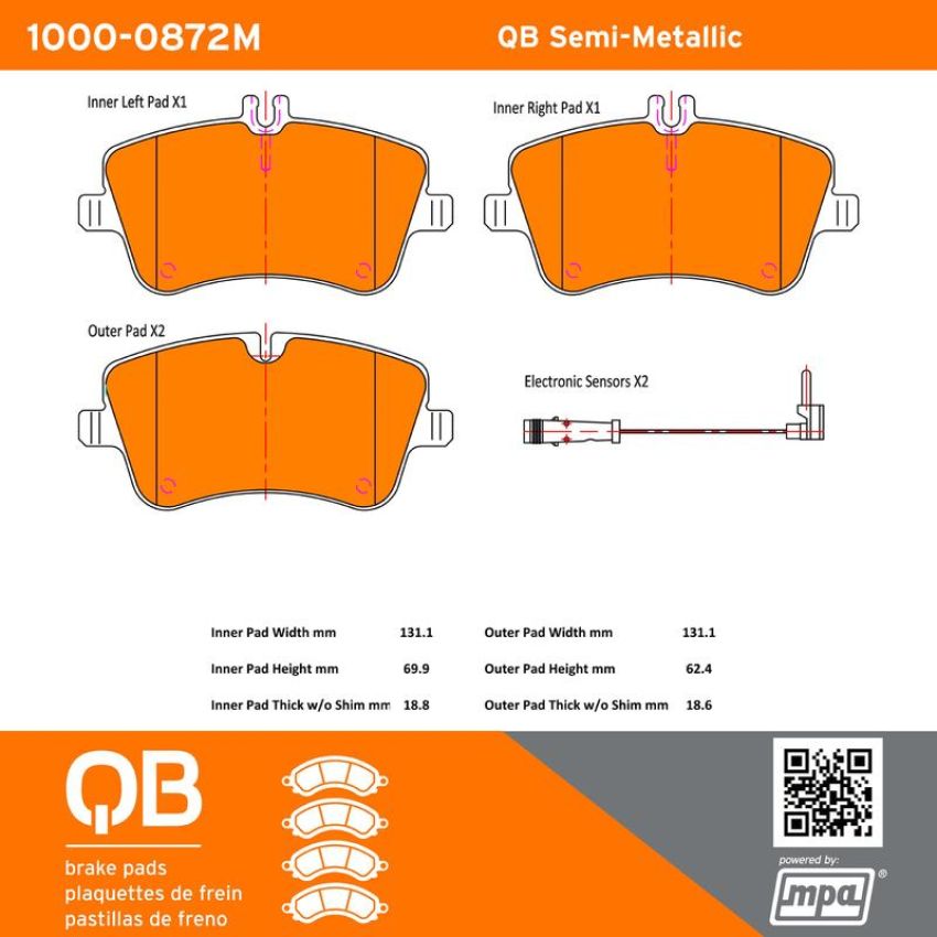 MPA 1000-0872M QB Semi-Metallic Brake Pads
