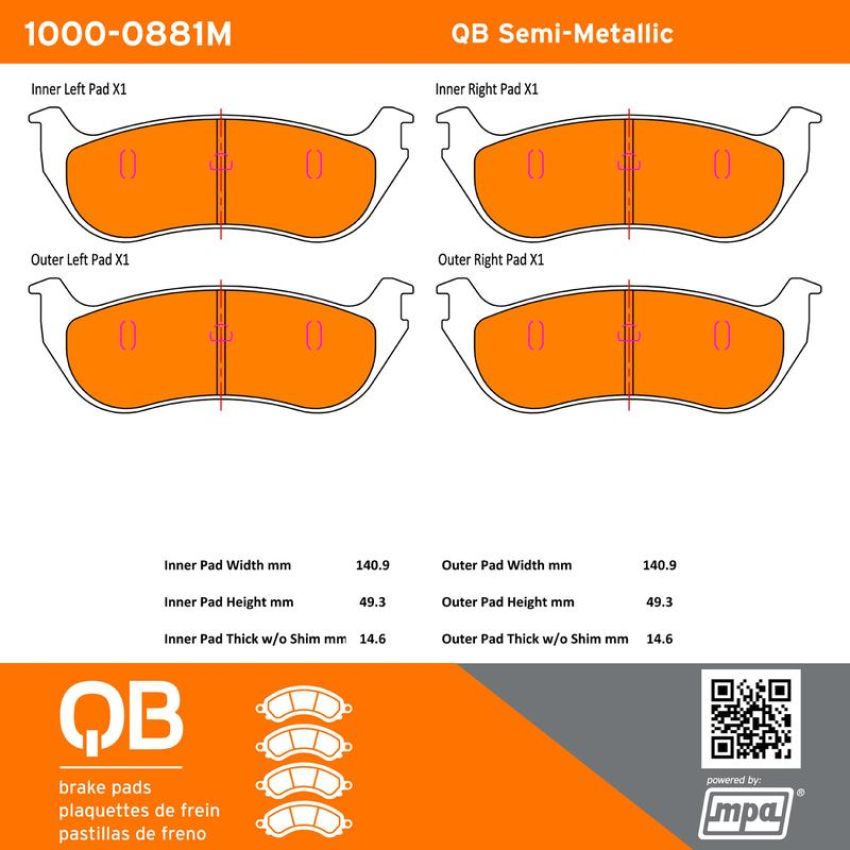 MPA 1000-0881M QB Semi-Metallic Brake Pads