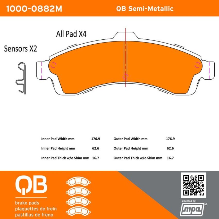 MPA 1000-0882M QB Semi-Metallic Brake Pads