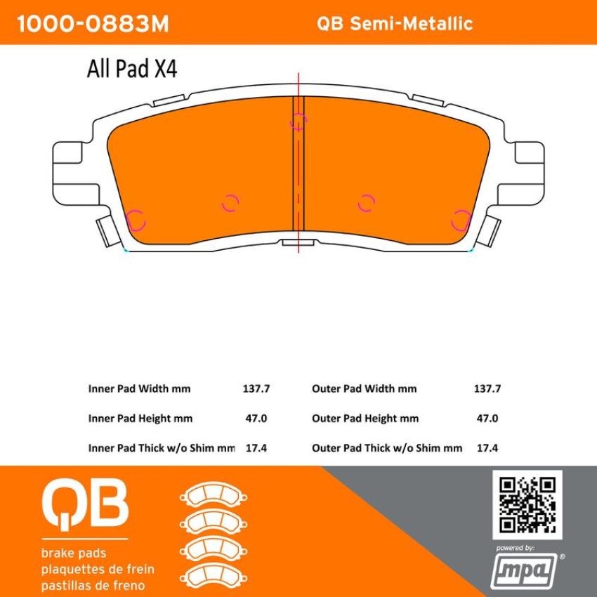 MPA 1000-0883M QB Semi-Metallic Brake Pads