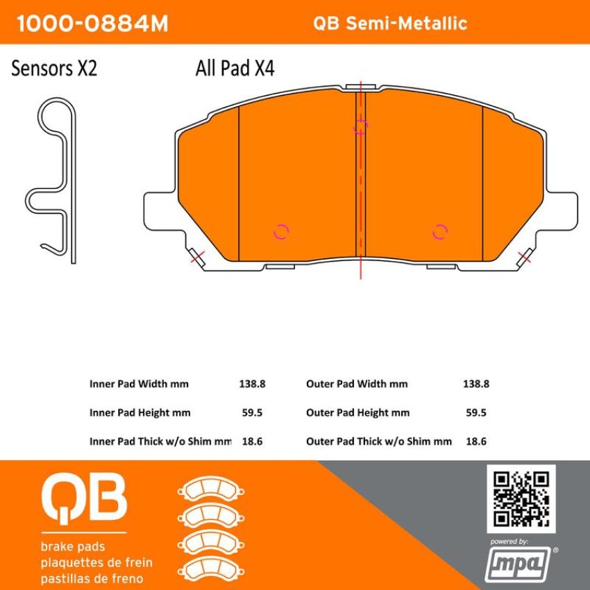MPA 1000-0884M QB Semi-Metallic Brake Pads