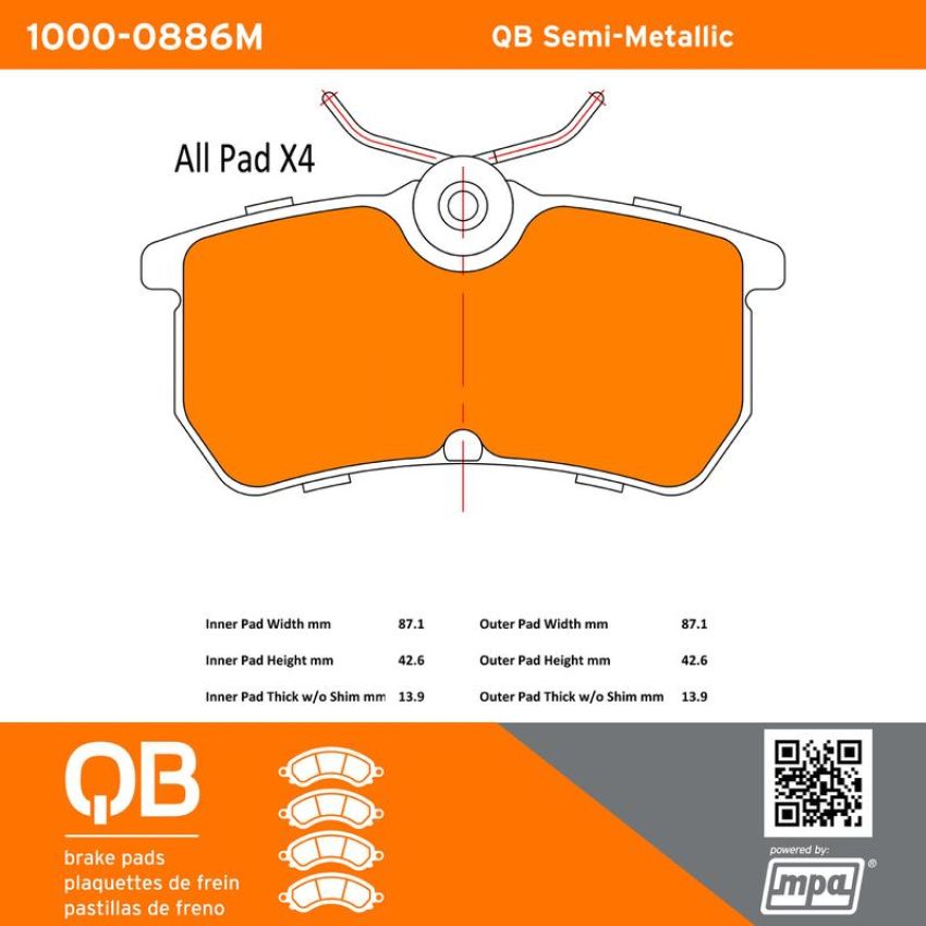 MPA 1000-0886M QB Semi-Metallic Brake Pads