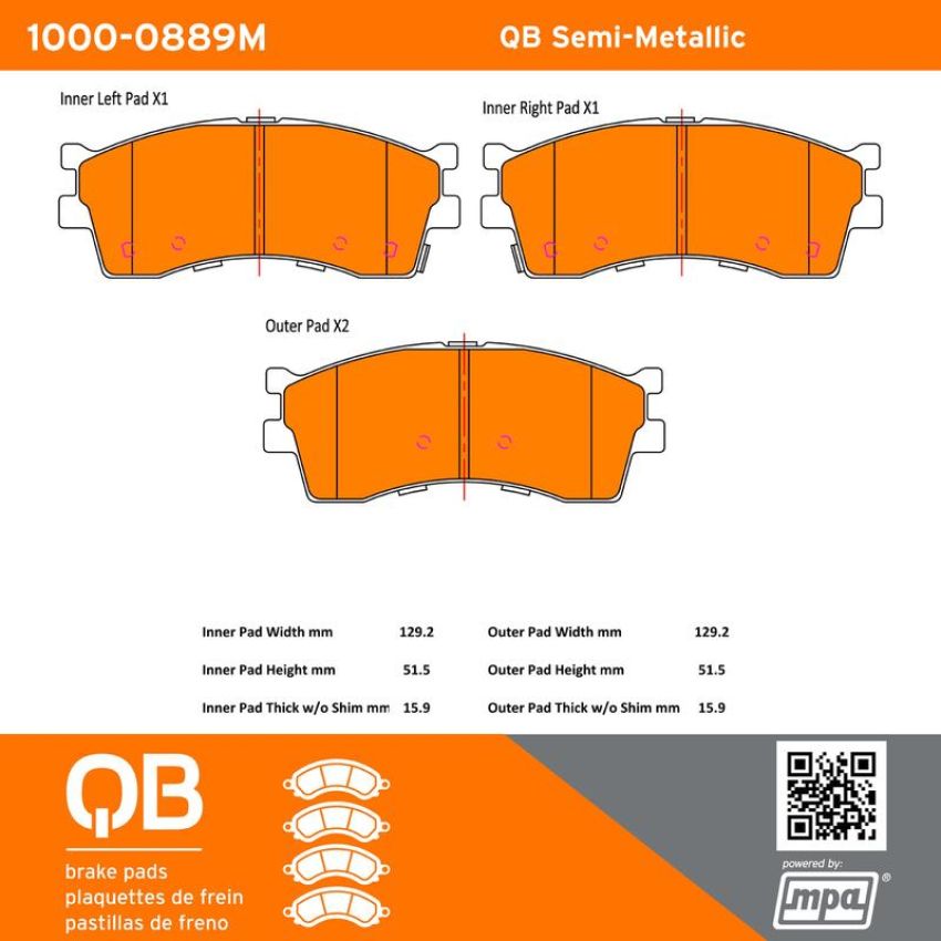 MPA 1000-0889M QB Semi-Metallic Brake Pads