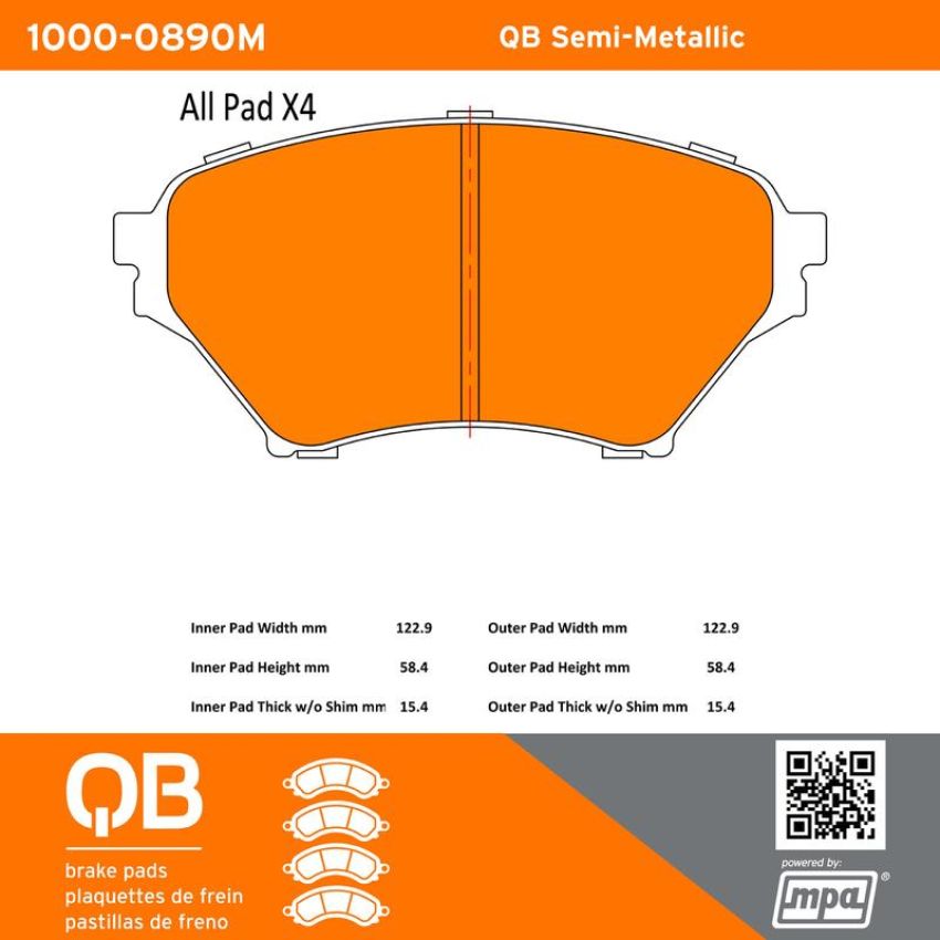 MPA 1000-0890M QB Semi-Metallic Brake Pads
