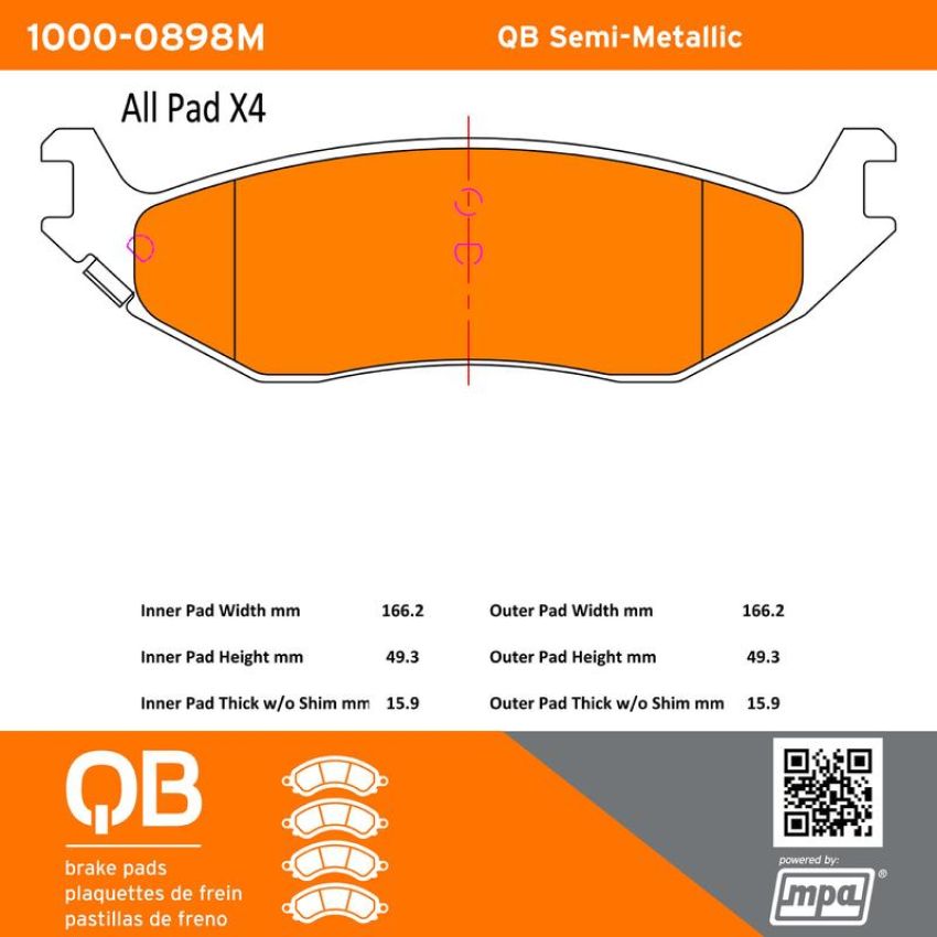 MPA 1000-0898M QB Semi-Metallic Brake Pads