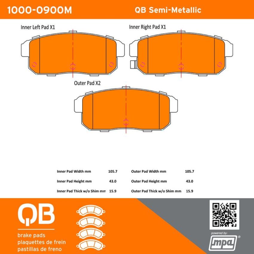 MPA 1000-0900M QB Semi-Metallic Brake Pads
