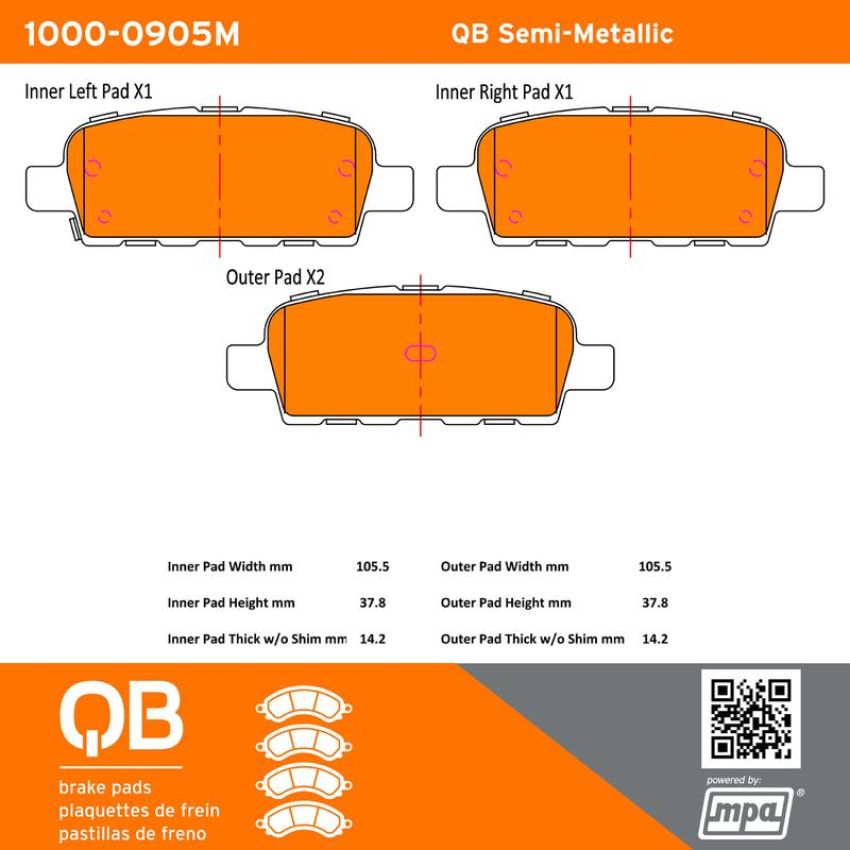 MPA 1000-0905M QB Semi-Metallic Brake Pads