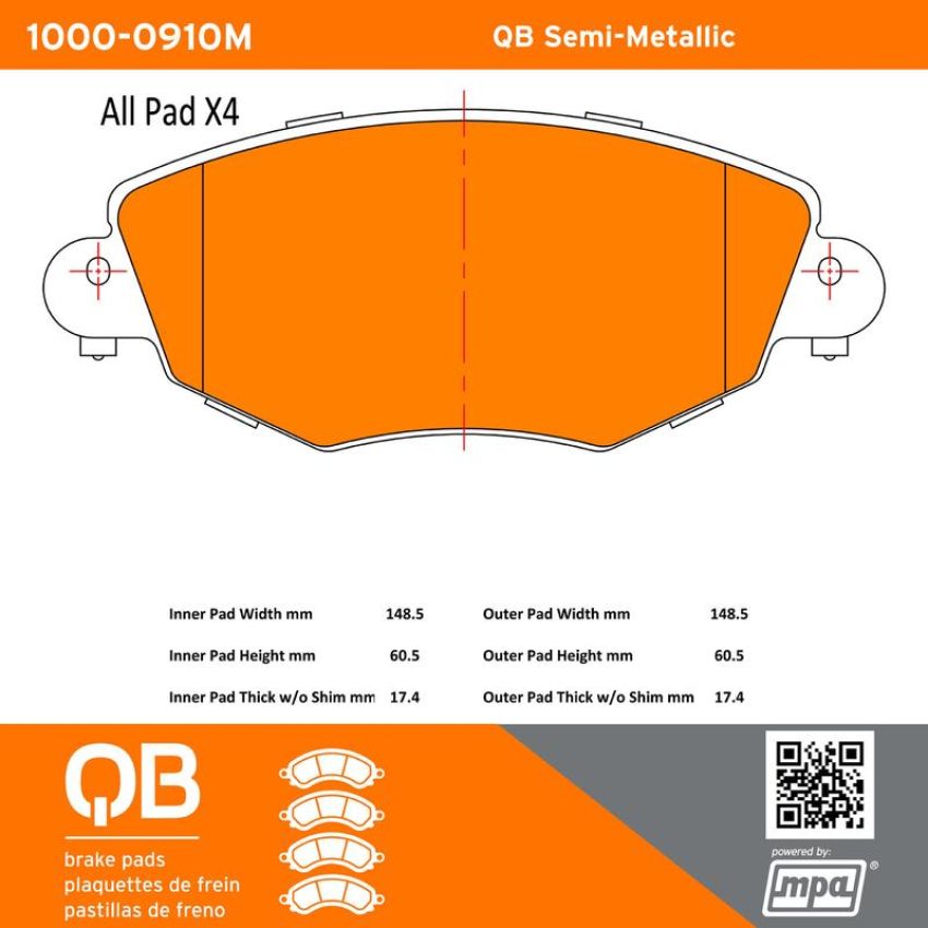 MPA 1000-0910M QB Semi-Metallic Brake Pads