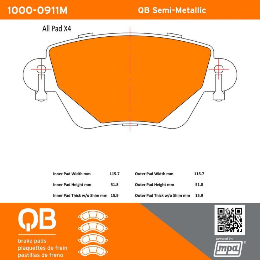 MPA 1000-0911M QB Semi-Metallic Brake Pads