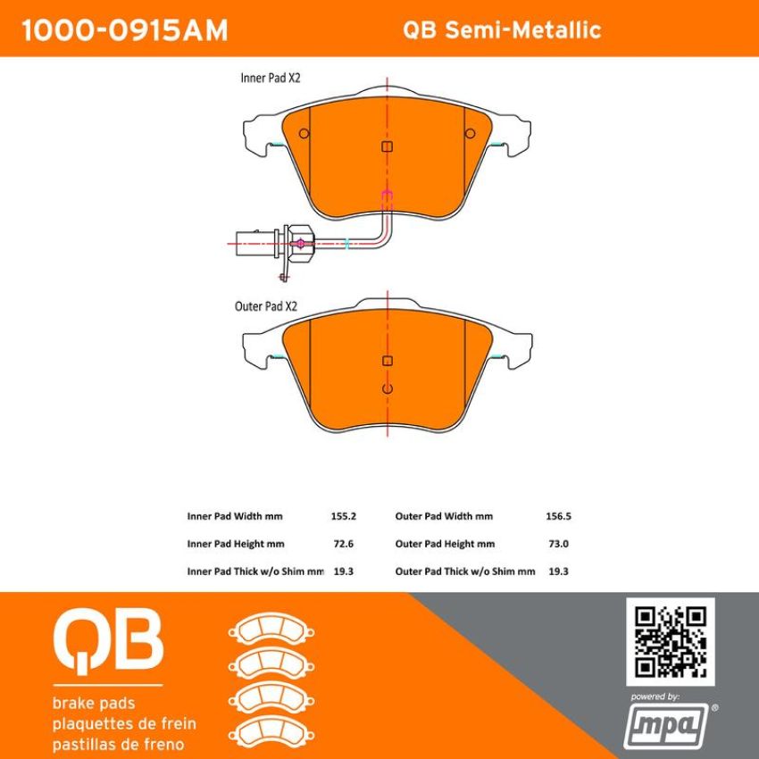 MPA 1000-0915AM QB Semi-Metallic Brake Pads