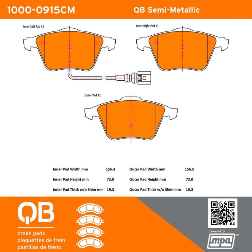 MPA 1000-0915CM QB Semi-Metallic Brake Pads