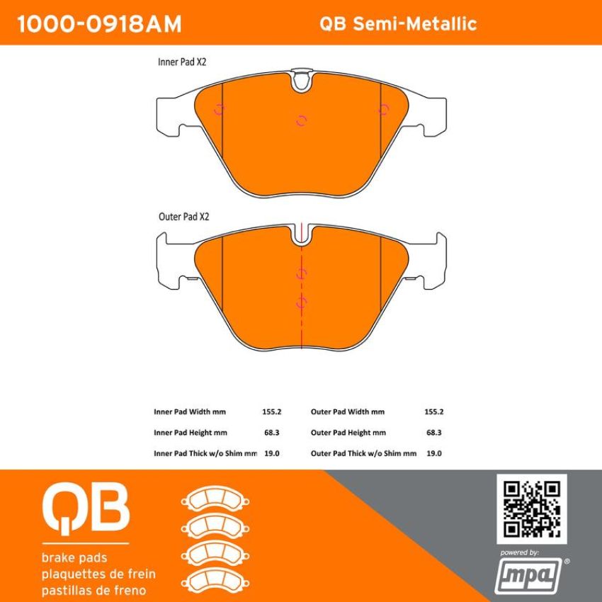 MPA 1000-0918AM QB Semi-Metallic Brake Pads