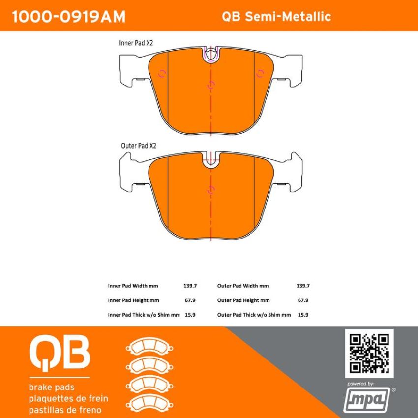 MPA 1000-0919AM QB Semi-Metallic Brake Pads