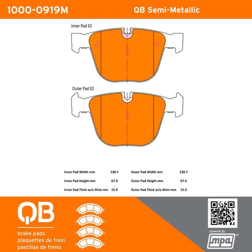 MPA 1000-0919M QB Semi-Metallic Brake Pads