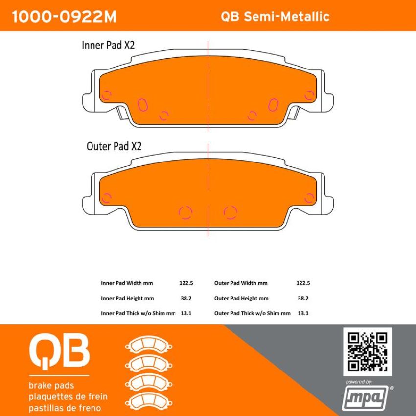 MPA 1000-0922M QB Semi-Metallic Brake Pads