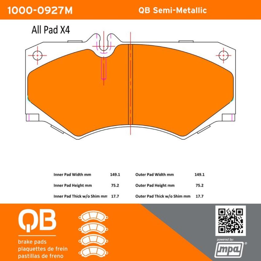MPA 1000-0927M QB Semi-Metallic Brake Pads