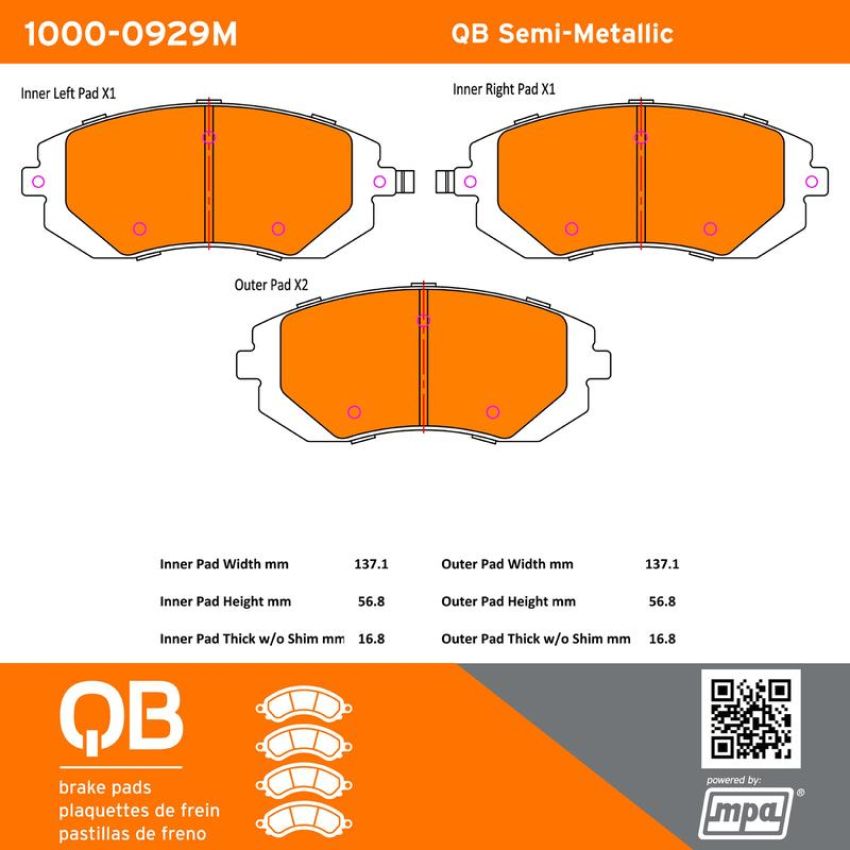 MPA 1000-0929M QB Semi-Metallic Brake Pads