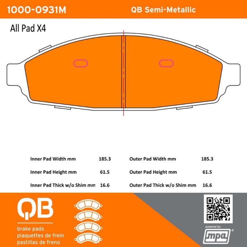 MPA 1000-0931M QB Semi-Metallic Brake Pads