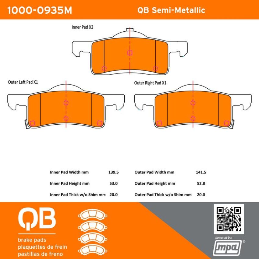 MPA 1000-0935M QB Semi-Metallic Brake Pads