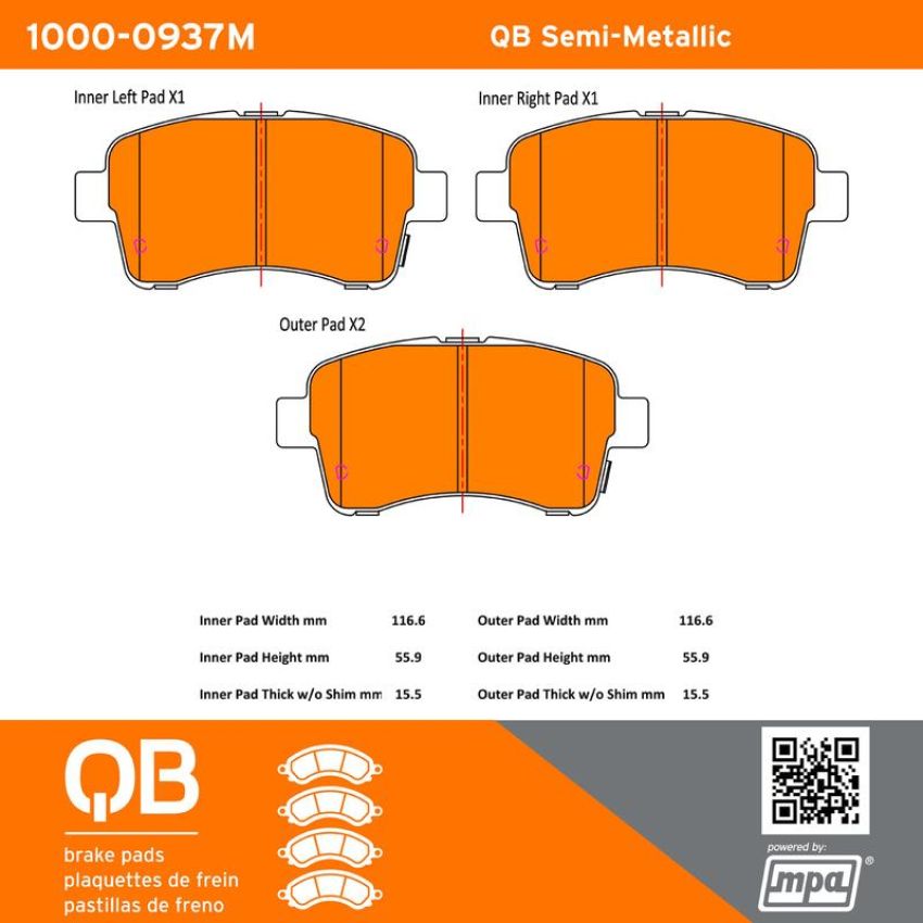 MPA 1000-0937M QB Semi-Metallic Brake Pads