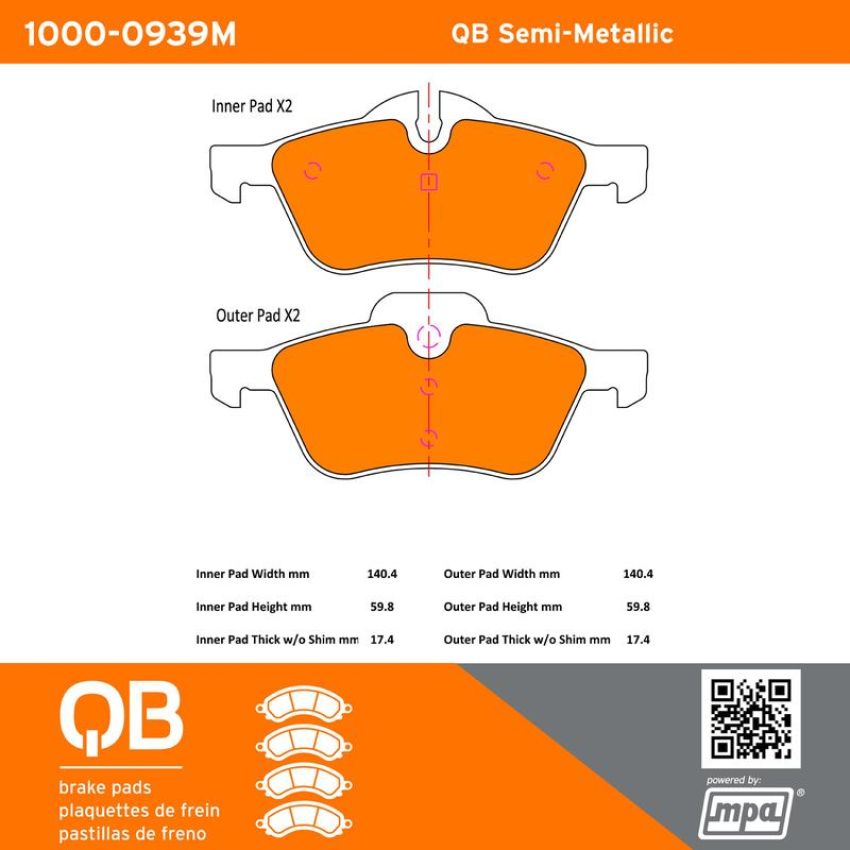 MPA 1000-0939M QB Semi-Metallic Brake Pads