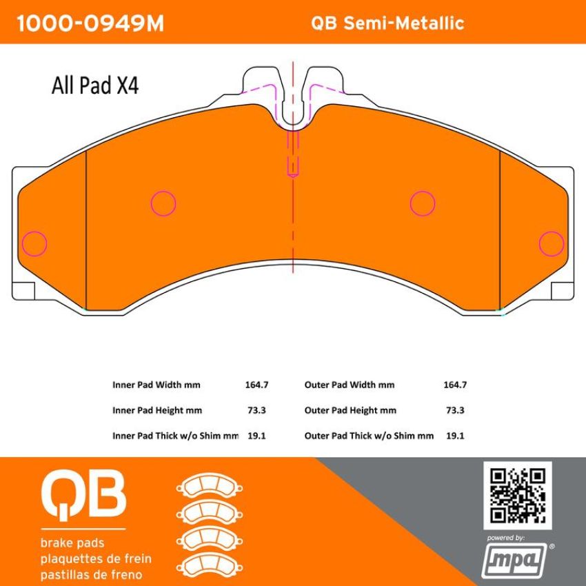 MPA 1000-0949M QB Semi-Metallic Brake Pads