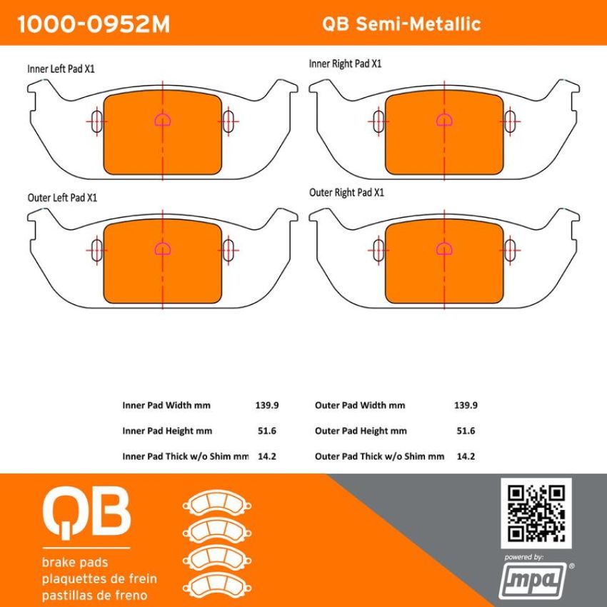 MPA 1000-0952M QB Semi-Metallic Brake Pads