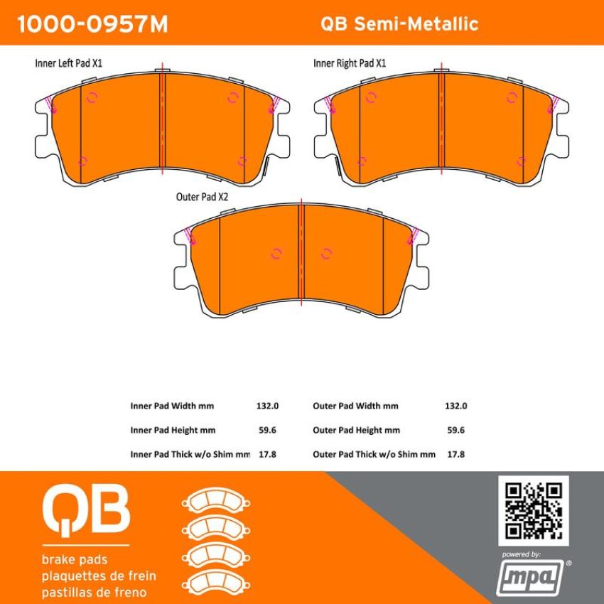 MPA 1000-0957M QB Semi-Metallic Brake Pads