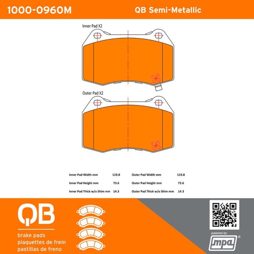 MPA 1000-0960M QB Semi-Metallic Brake Pads
