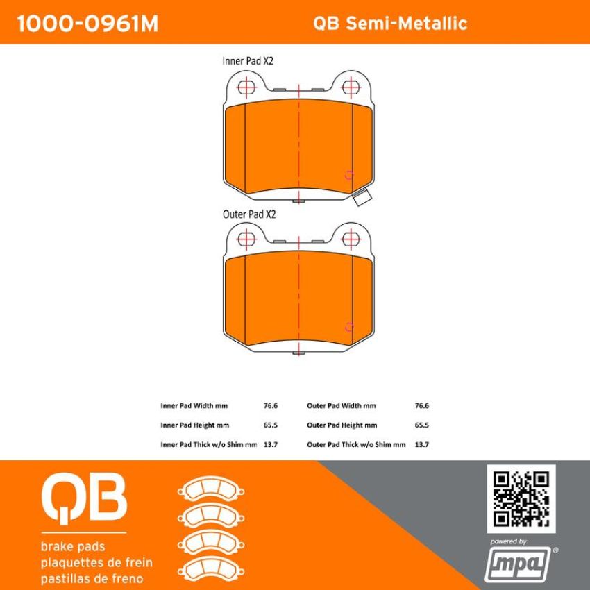 MPA 1000-0961M QB Semi-Metallic Brake Pads