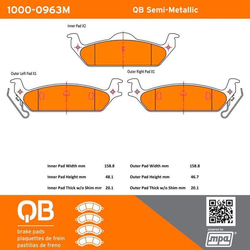 MPA 1000-0963M QB Semi-Metallic Brake Pads