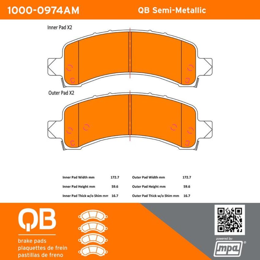 MPA 1000-0974AM QB Semi-Metallic Brake Pads