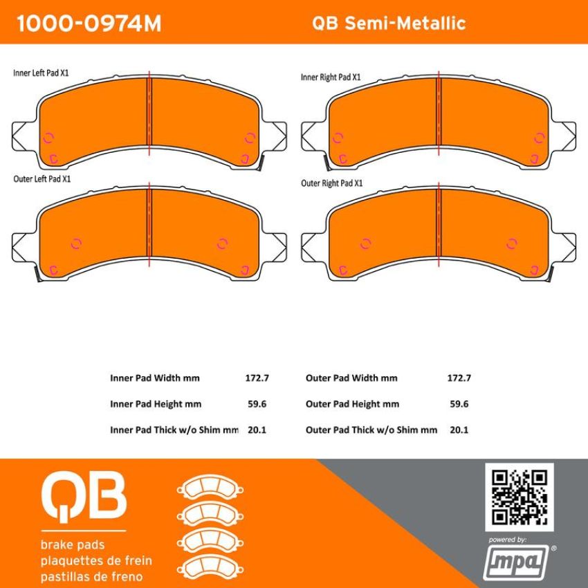 MPA 1000-0974M QB Semi-Metallic Brake Pads