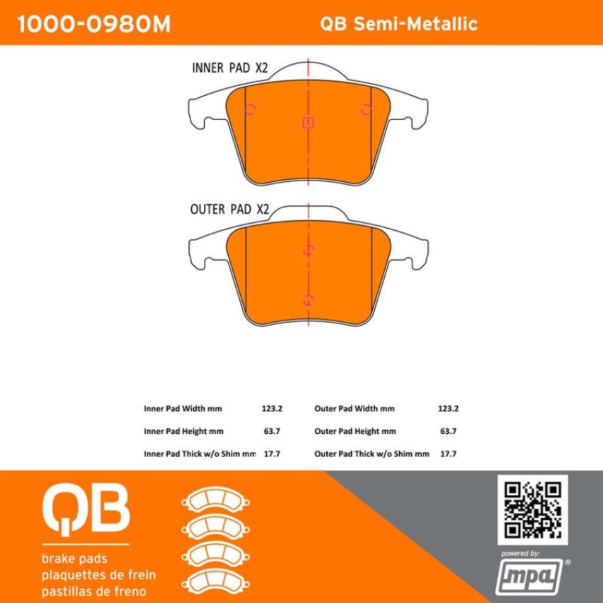 MPA 1000-0980M QB Semi-Metallic Brake Pads