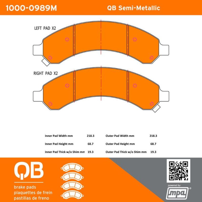 MPA 1000-0989M QB Semi-Metallic Brake Pads
