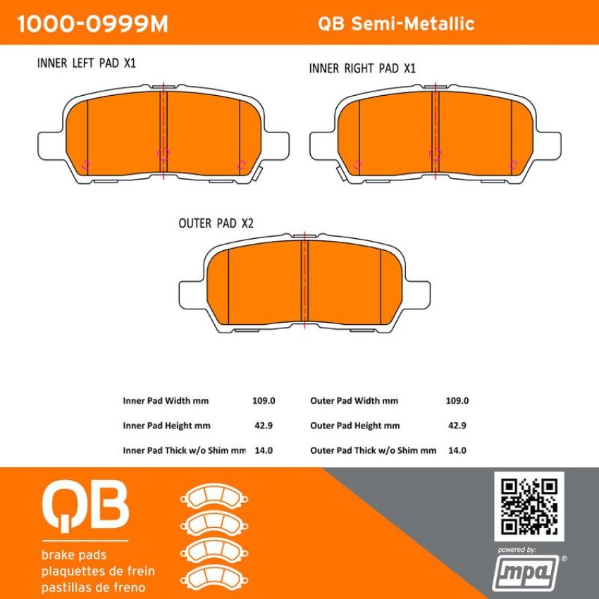 MPA 1000-0999M QB Semi-Metallic Brake Pads