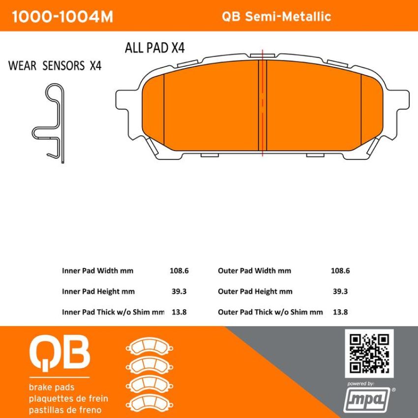 MPA 1000-1004M QB Semi-Metallic Brake Pads
