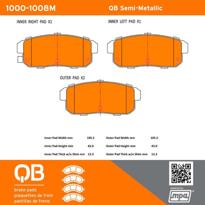 MPA 1000-1008M QB Semi-Metallic Brake Pads
