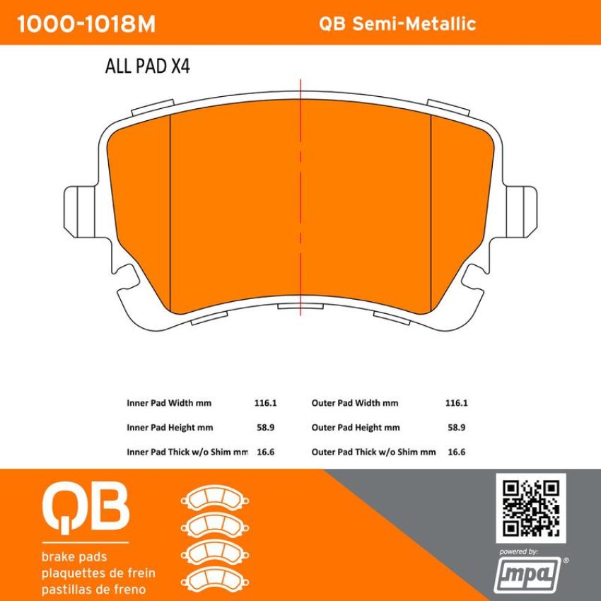 MPA 1000-1018M QB Semi-Metallic Brake Pads