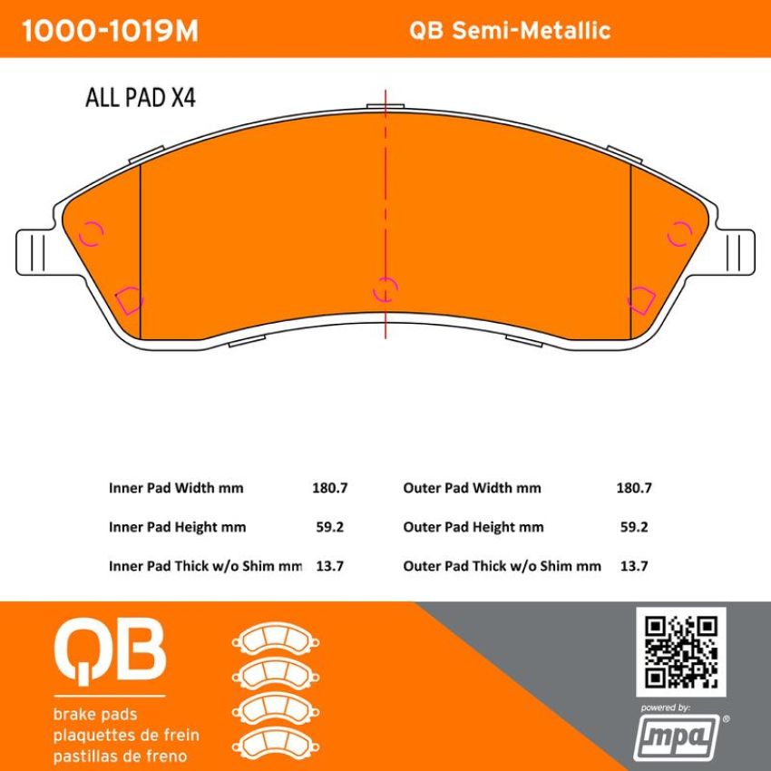 MPA 1000-1019M QB Semi-Metallic Brake Pads