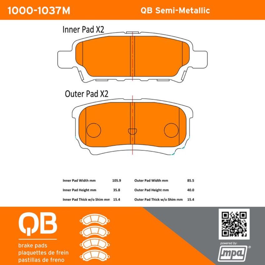 MPA 1000-1037M QB Semi-Metallic Brake Pads