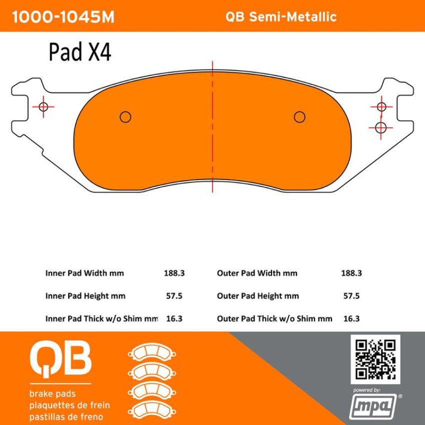 MPA 1000-1045M QB Semi-Metallic Brake Pads