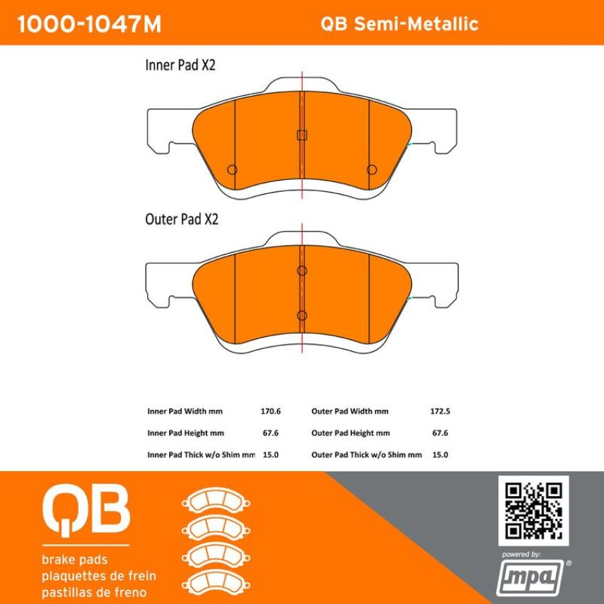MPA 1000-1047M QB Semi-Metallic Brake Pads